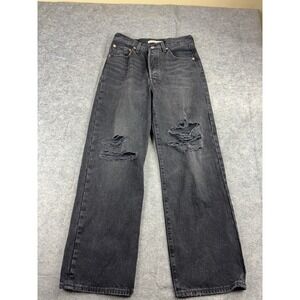 Levi's Ribcage Straight Jeans Womens 27 (27x27.5) Black Distressed Ankle Classic